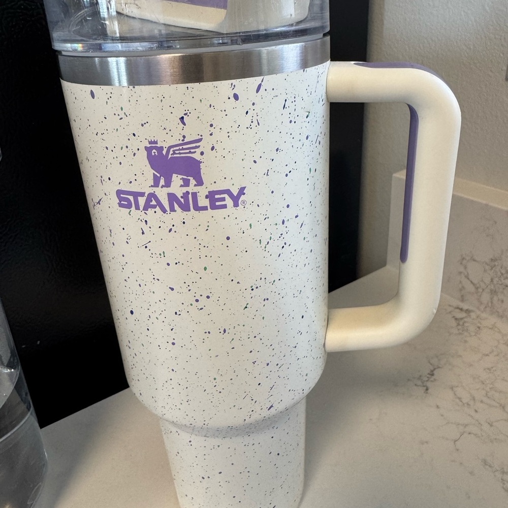 Stanley White and Purple Speckled Tumbler